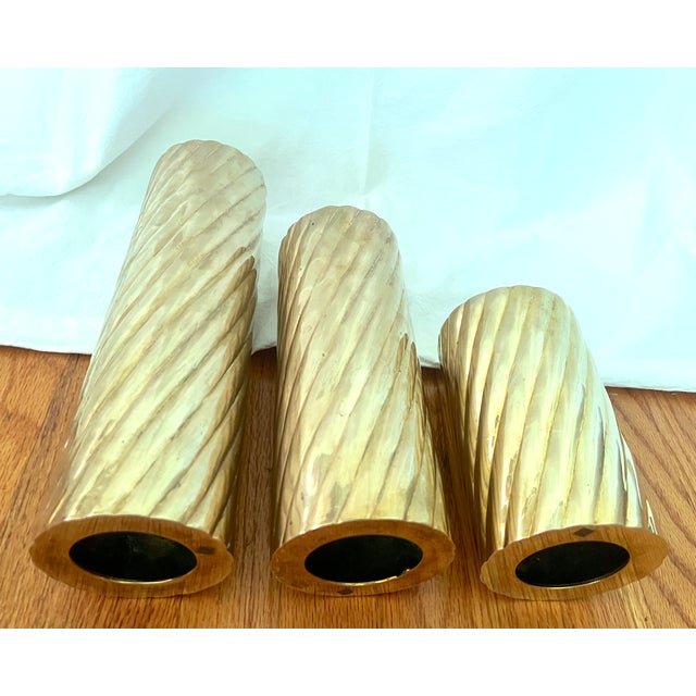 1960s Vintage Brass Sculptural Candle Holders, Set of 3 For Sale - Image 5 of 6