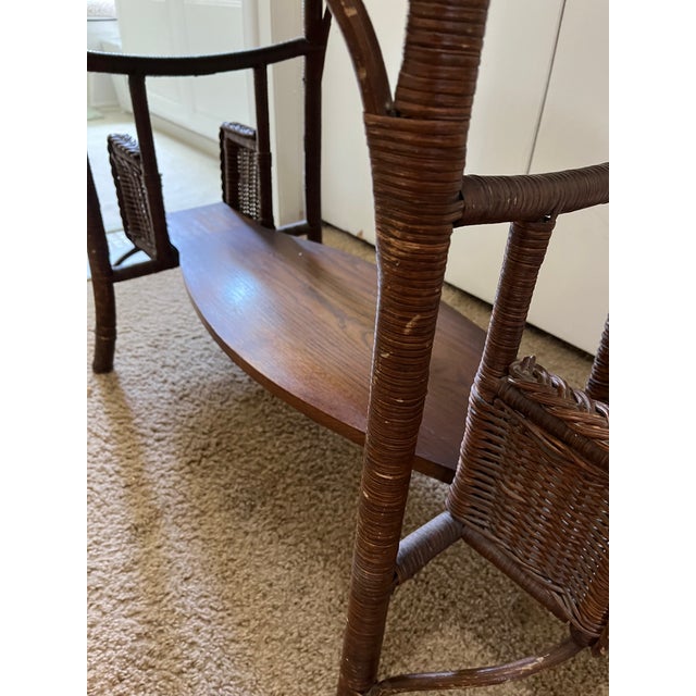 American Vintage Haywood Wakefield Wicker and Oak Desk/Library Table With Drawer For Sale - Image 3 of 10