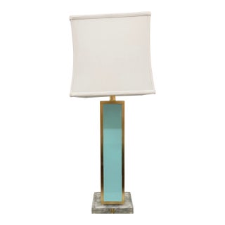Pair of Turquoise Lamps With Gold Detail For Sale