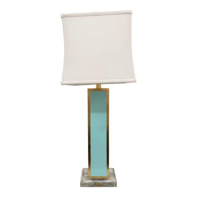 Pair of Turquoise Lamps With Gold Detail For Sale