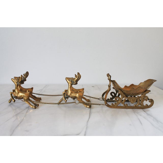 Mid 20th Century Vintage Brass Sleigh and Reindeer For Sale - Image 5 of 12