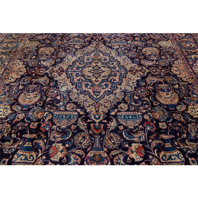 Textile Allover Designed Vintage Kashan Persian Wool Rug in Navy Blue For Sale - Image 7 of 9