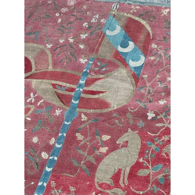 Antique French Screen Printed Tapestry Lady and Licorn, 1950s For Sale - Image 15 of 18