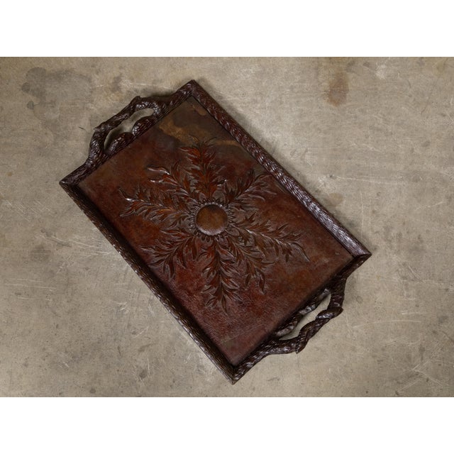Black Forest Oak Tray with Foliate Carving and Branch Handles, circa 1880 For Sale - Image 11 of 11