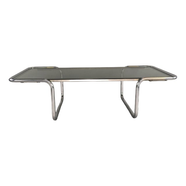 Steel Coffee Table with Smoked Glass Top, 1970s For Sale