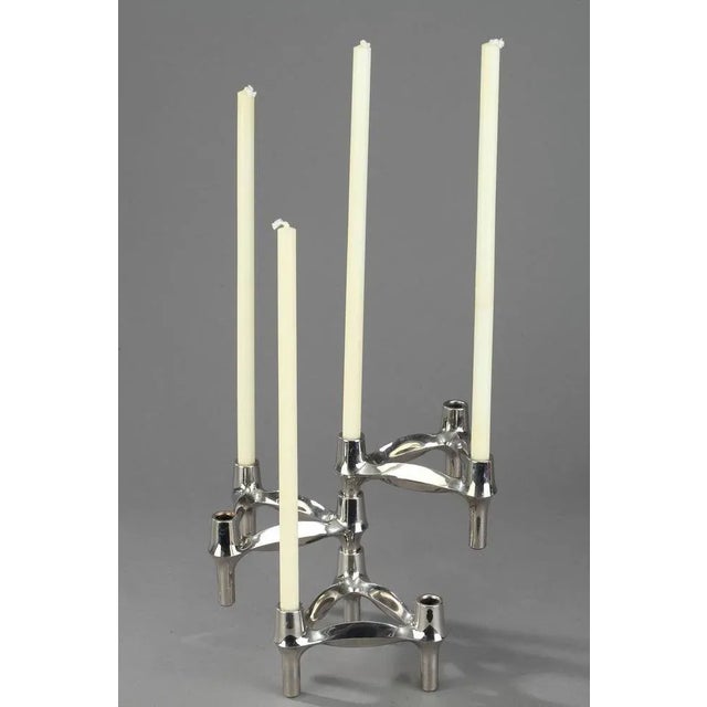 Chrome-Plated Metal Candlesticks by BMF, Set of 3 For Sale - Image 3 of 11
