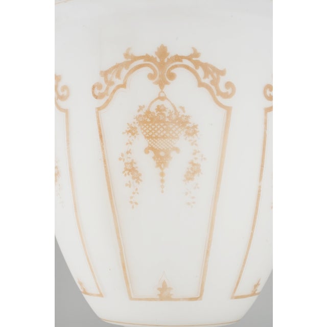 Mid 20th Century Restored Neoclassical Stenciled Milk Glass Pendant Light For Sale - Image 4 of 10