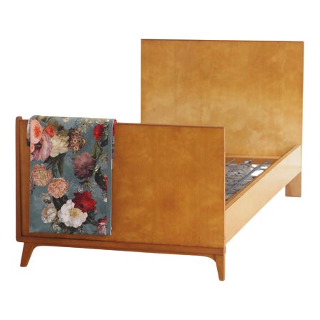 Mid-Century Wooden Bed with Spring Core Slatted Base, 1950 For Sale