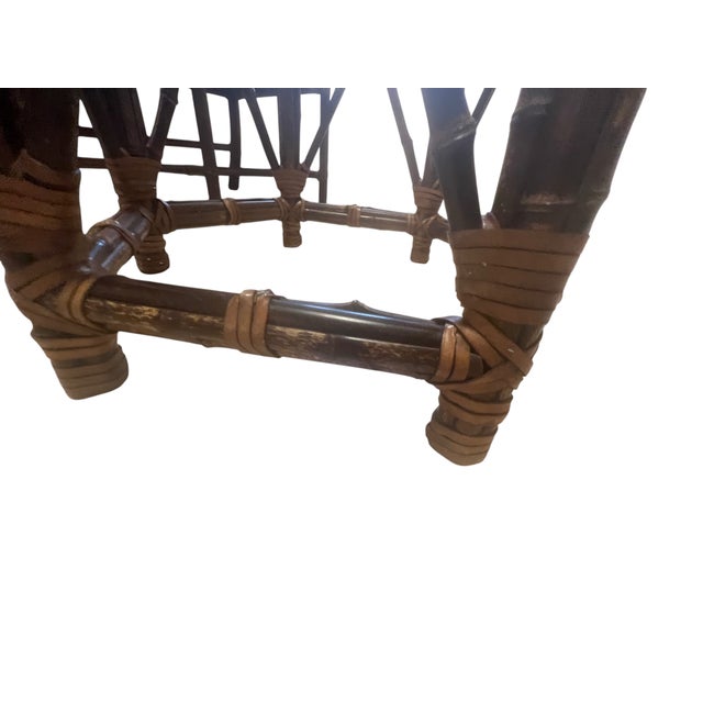 1960s McGuire Glass-Top Dining Table and Chairs – 7 Pieces For Sale - Image 11 of 17