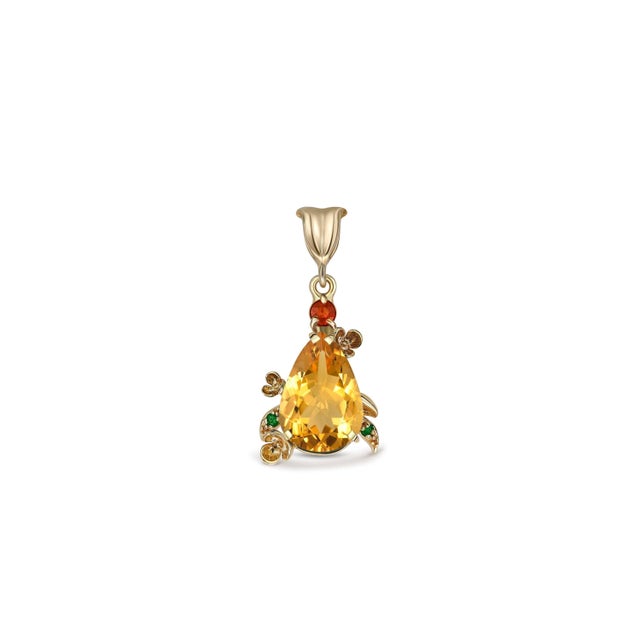 Modern Pear Citrine Pendant in 14 Karat Gold For Sale - Image 3 of 9