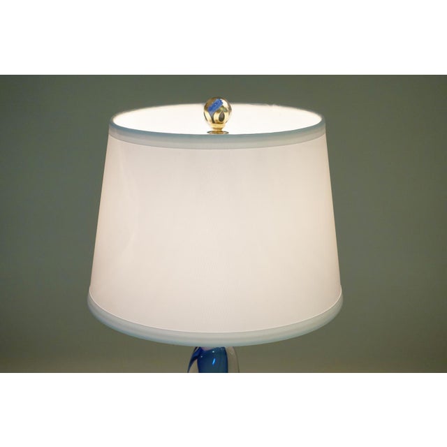 Navy Blue 1960s Mid Century Modern Val St Lambert Signed Belgium Marine Swirl Solid Blown Art Glass Table Lamp Murano For Sale - Image 8 of 11