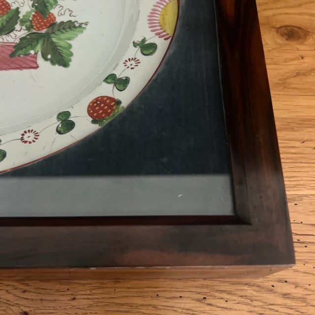 Green Antique English Staffordshire Strawberry Plate in Custom Rosewood Display Box For Sale - Image 8 of 8