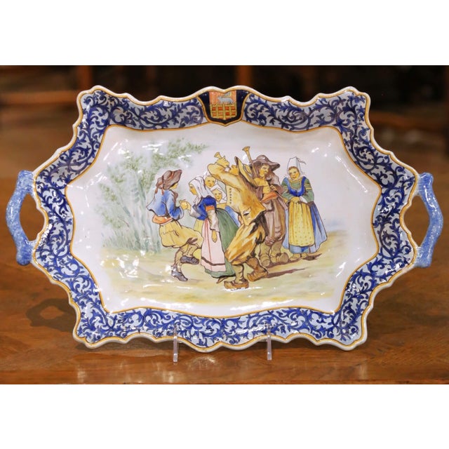 19th Century French Porquier-Beau Quimper Faience Tray Platter With Handles For Sale In Dallas - Image 6 of 11