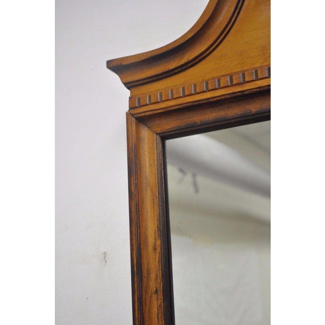 Vintage Maple Wood Federal Style Broken Arch Urn Finial Wall Mirror
