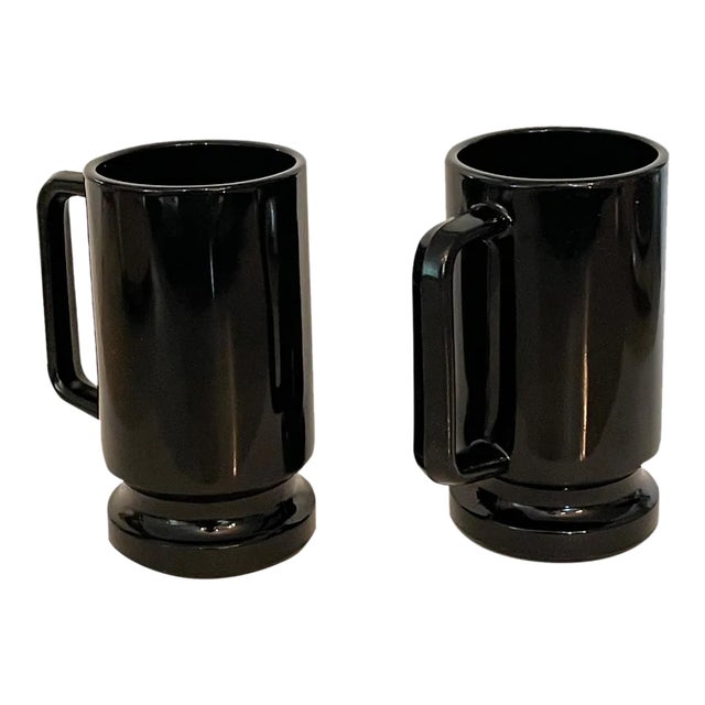 Mid-Century Black Glass Mugs- Set of 2 For Sale