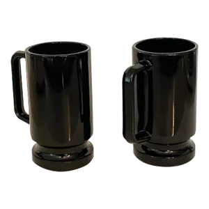 Mid-Century Black Glass Mugs- Set of 2