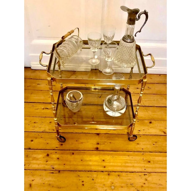 Hollywood Regency Bar Cart in Brass, 1960s For Sale - Image 3 of 12