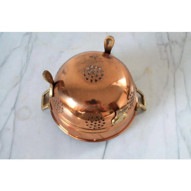 Metal Vintage Copper & Brass Footed Colander W/ Handles For Sale - Image 7 of 7
