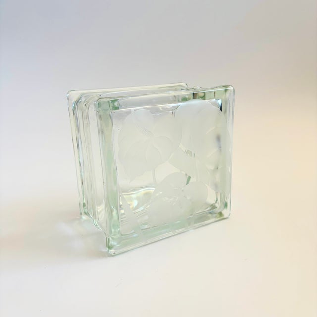Late 20th Century Vintage Frosted Flower Glass Block Vase For Sale - Image 5 of 10