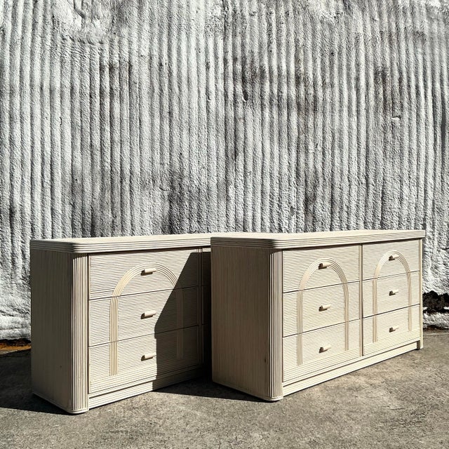 Mid 20th Century Vintage Coastal Arched Pencil Reed Dresser For Sale In West Palm - Image 6 of 8