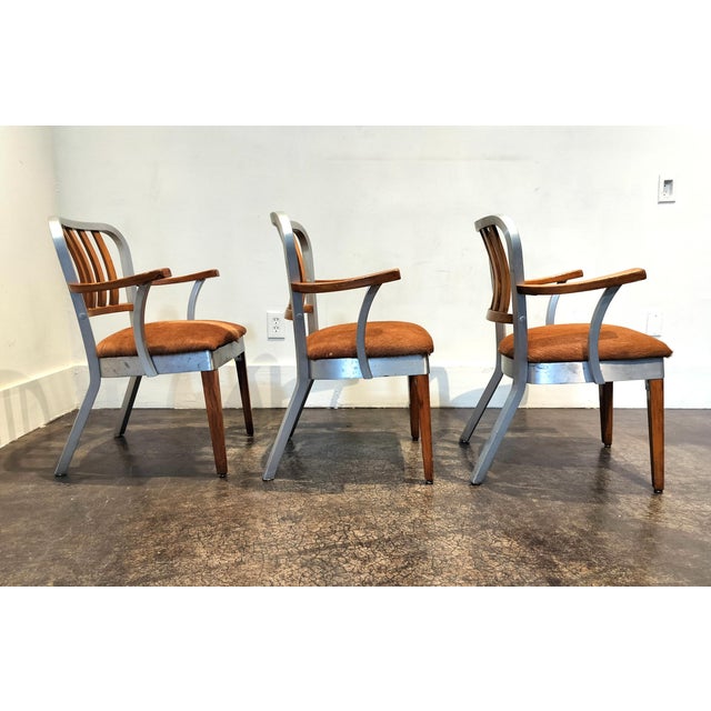 Alcoa Aluminum Mid Century Modern Auluminum Wood and Cow Hide Chairs -Set of 3 For Sale - Image 4 of 8