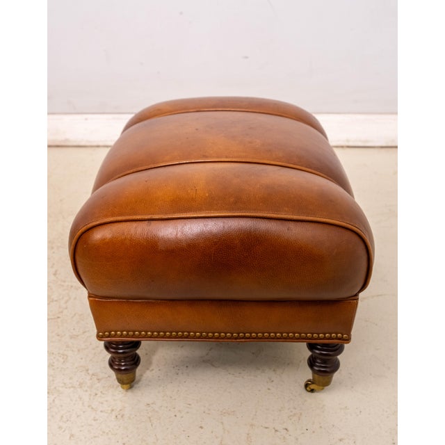 Whittemore Sherrill Leather Mahogany Ottoman Footstool For Sale - Image 4 of 13