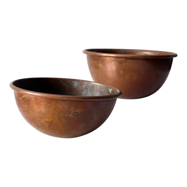 Antique Copper Mixing Bowls Pair For Sale