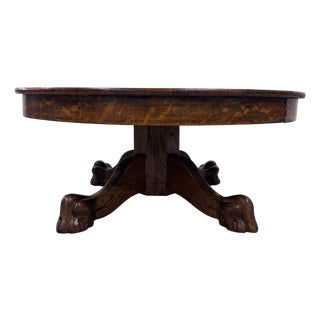 Antique Victorian 44” Round Quarter Sawn Tiger Oak Coffee Table Cocktail Table For Sale
