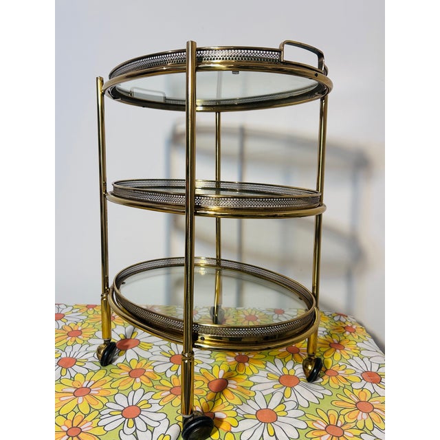 Petite Bar Cart in Brass and Glass From Maison Jansen, France, 1960s Unmarked For Sale - Image 13 of 15
