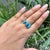 Contemporary 18k White Gold 3.31ct Turquoise, Blue Sapphire & Diamond Georgian Revival Ring Size 6.5 For Sale - Image 3 of 17
