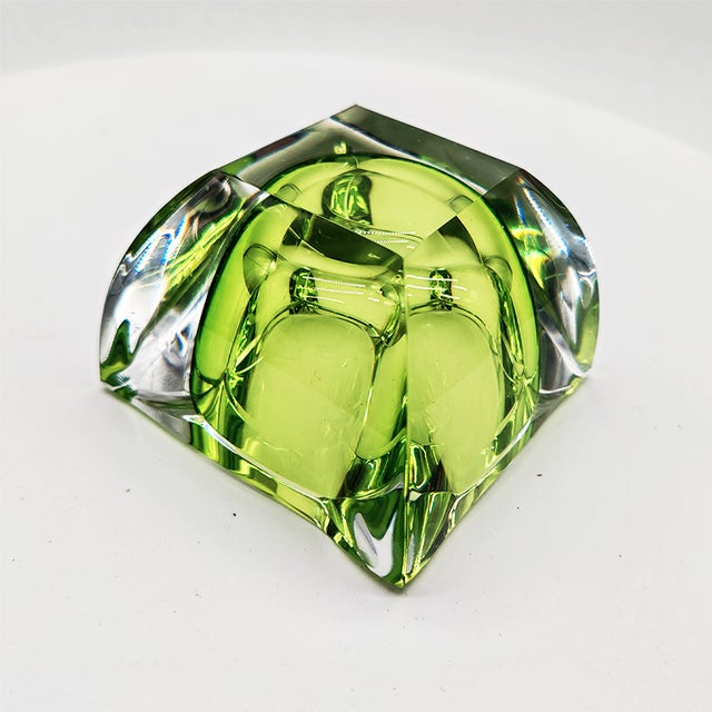 Forest Green Square Ashtray or Catch-All in Lead Crystal attributed to Val Saint Lambert, Belgium, 1960s For Sale - Image 8 of 12