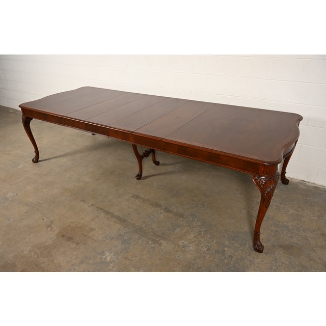 Berkey & Gay Berkey & Gay Antique Chippendale Burled Walnut Monumental Extension Dining Table With Seven Leaves, Newly Refinished For Sale - Image 4 of 17
