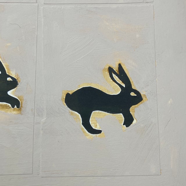 Contemporary Contemporary Original Stephen Heigh Painting “Rabbits Jumping “ Vintage Modernist Wood Frame For Sale - Image 3 of 6