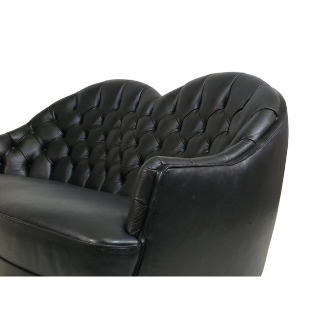 Mid 20th Century Sculptural Danish Settee in Black Leather For Sale - Image 4 of 11