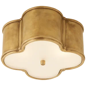 Alexa Hampton for Visual Comfort Signature Basil Small Flush Mount in Natural Brass with Frosted Glass