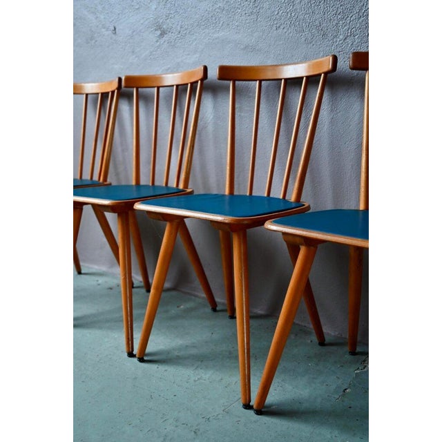Wood Mid-Century Compass-Legged Chairs with Spindles, Set of 6 For Sale - Image 7 of 18