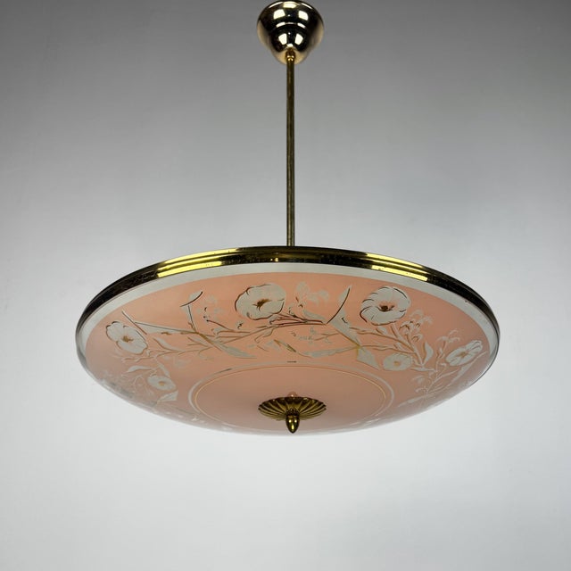 Metal Mid-Century UFO Pendant Light in BRass and Glass by Pietro Chiesa for Fontana Arte, Italy, 1950s For Sale - Image 7 of 10