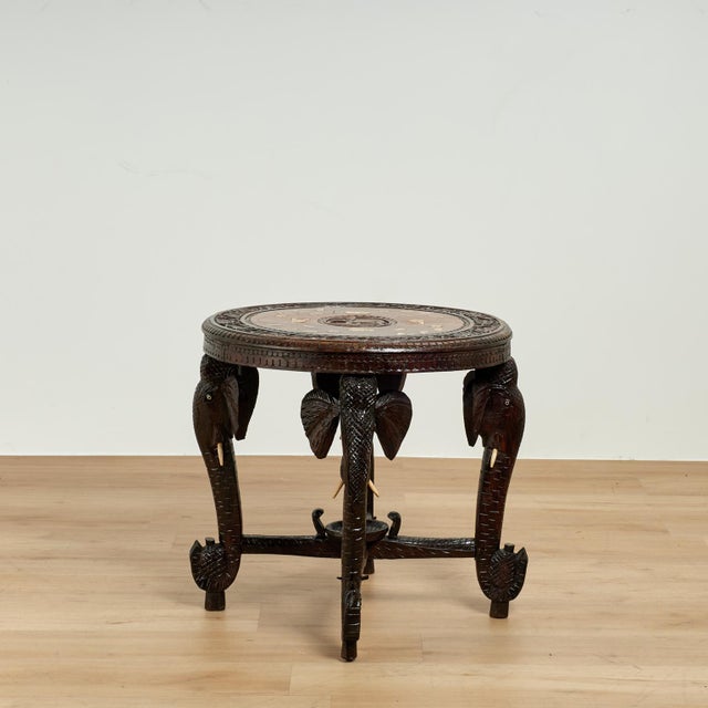 Wood Antique Anglo Indian Inlaid and Carved Table or Stand For Sale - Image 7 of 17
