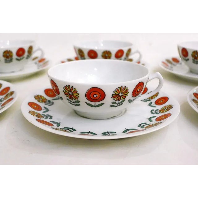 Ceramic Porcelain Coffee Cups and Saucers, 1970s, Set of 6 For Sale - Image 7 of 10