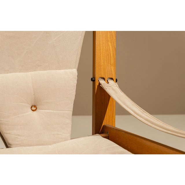 Set of Easy Chair and Ottoman in Pinewood and Canvas by John De Haard, Netherlands, 1960s For Sale - Image 12 of 14