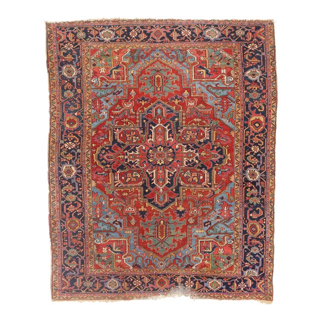 Late 19th Century Persian Heriz Rug, 08'10 X 10'10 For Sale