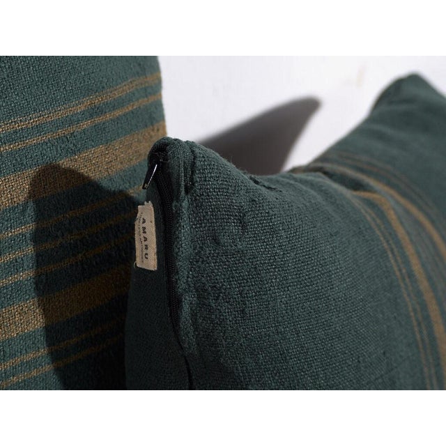Antique Green Linen Cushion For Sale - Image 6 of 11