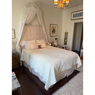 Custom Queen Upholstered Bed With Canopy For Sale