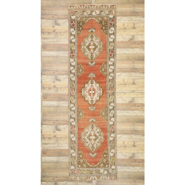 Red Mid 20th Century Vintage Turkish Oushak Runner 03'06 X 12'08 For Sale - Image 8 of 10