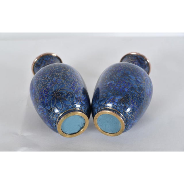 Forest Green Small Japanese Cloisonne Enamel Copper Flower Posy Vases Art Deco 1940s by Unknown for Unknown, Set of 2 For Sale - Image 8 of 14