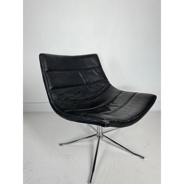 Black Vintage Swivel Leather Lounge Chair in Chrome and Genuine Leather, 1980s For Sale - Image 8 of 8