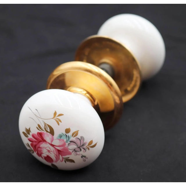 Vintage Colorful Floral Porcelain & Brass Passage Door Knob Set For Sale - Image 6 of 8