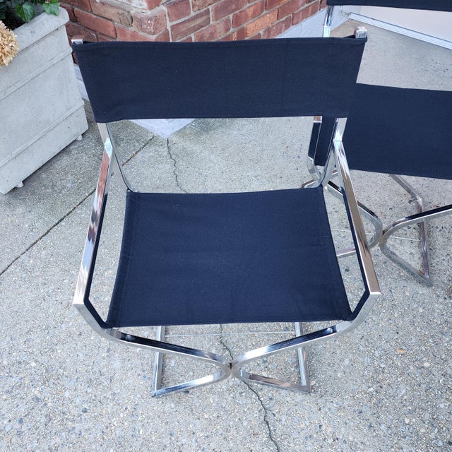 Vintage Chrome X-Style Directors Chairs in the Manner of Milo Baughman - Set of 4 For Sale - Image 11 of 12