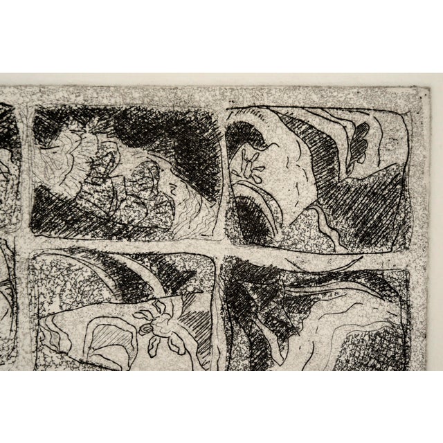 Abstract Nine Pane Window - Abstracted Etching in Ink on Paper by Doris Warner For Sale - Image 3 of 7
