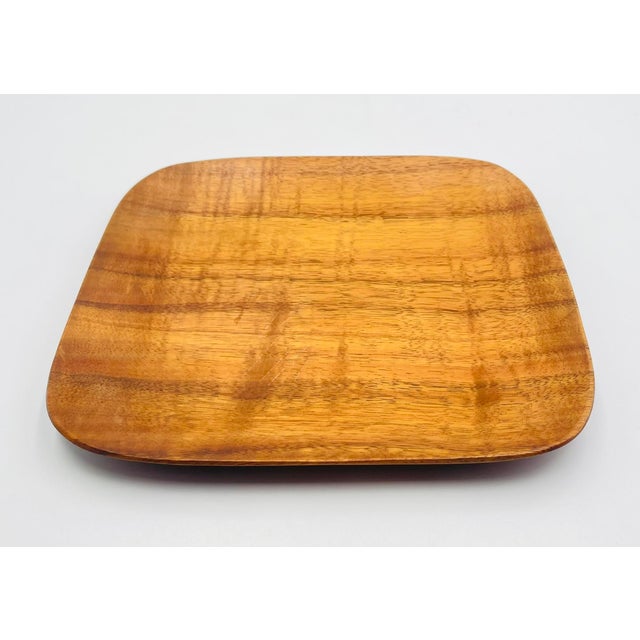 1960s Signed Blair Hawaii Koa Wood Serving Trays, Handcrafted American Modern Pair For Sale - Image 10 of 16